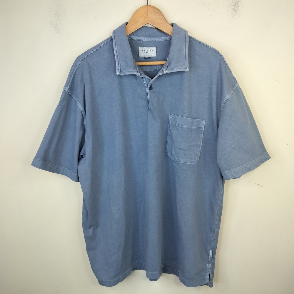 American Eagle Polo Shirt Relaxed Fit XL Casual Blue Short Sleeve